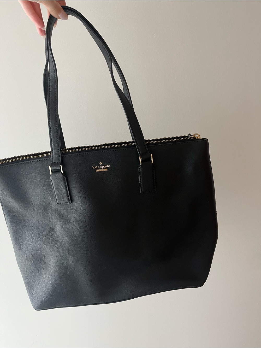 kate spade Black Leather Shoulder Tote with Gold Hardware